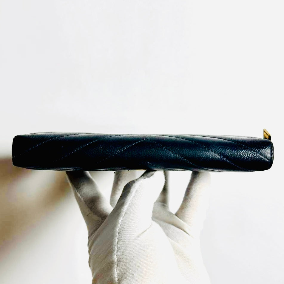YSL Yves Saint Laurent Navy Blue GHW Cassandre Grain De Poudre Leather Zippy Zip Around Long Wallet