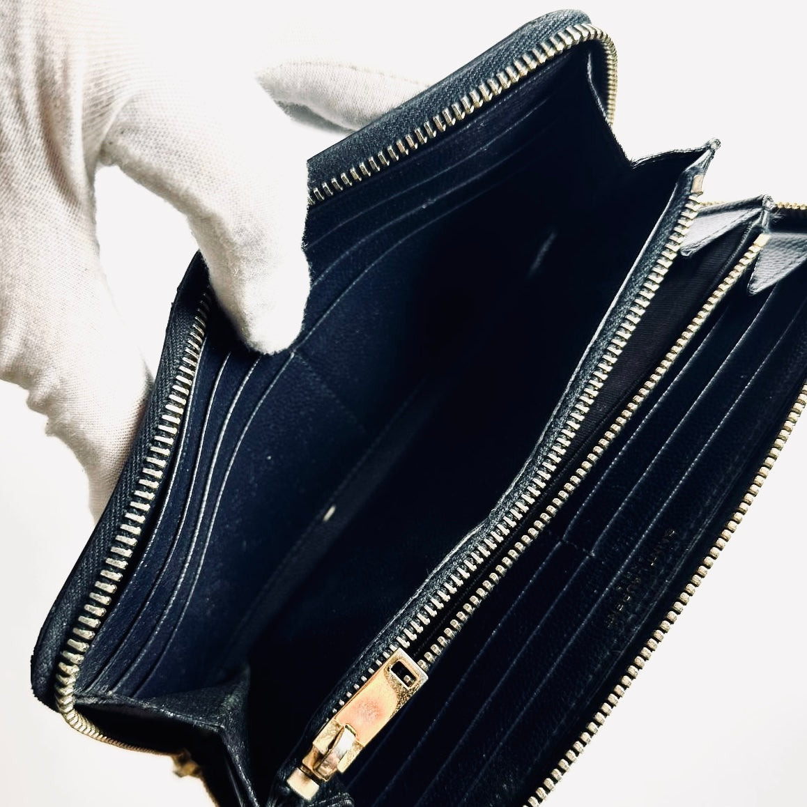 YSL Yves Saint Laurent Navy Blue GHW Cassandre Grain De Poudre Leather Zippy Zip Around Long Wallet