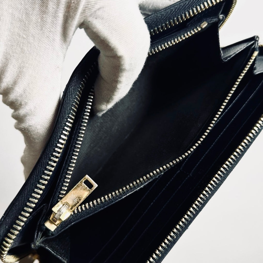 YSL Yves Saint Laurent Navy Blue GHW Cassandre Grain De Poudre Leather Zippy Zip Around Long Wallet