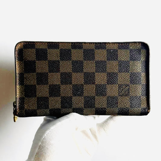 Louis Vuitton LV Damier Ebene DE Monogram Logo GHW Zippy Zip Around Long Wallet