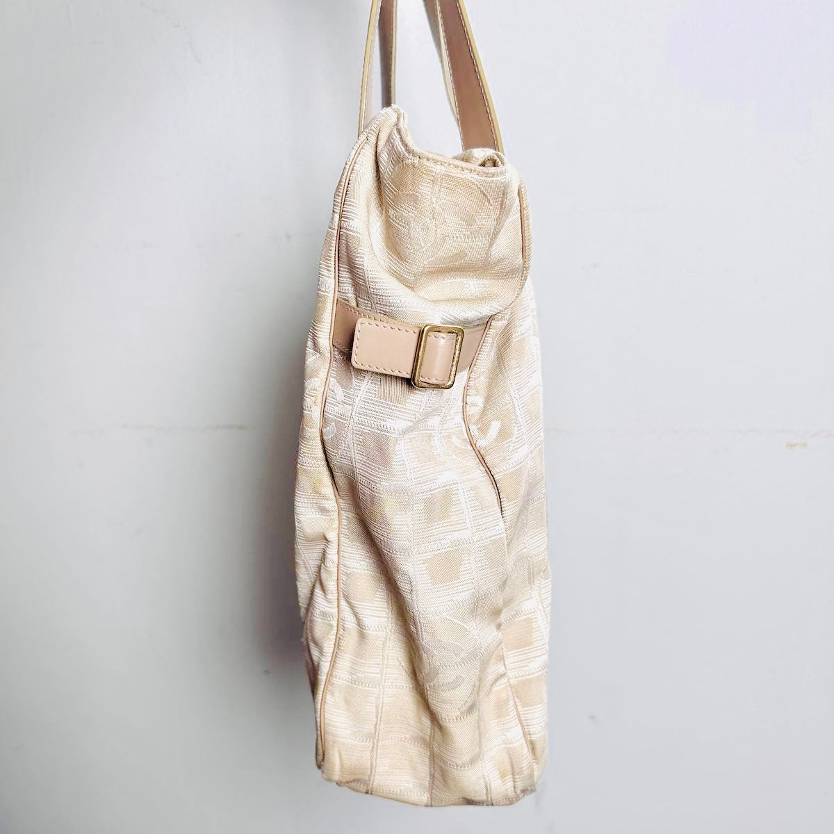 Chanel Beige GHW Travel Line Quilted Jacquard CC Monogram Logo Shopper Shoulder Tote Bag 10s