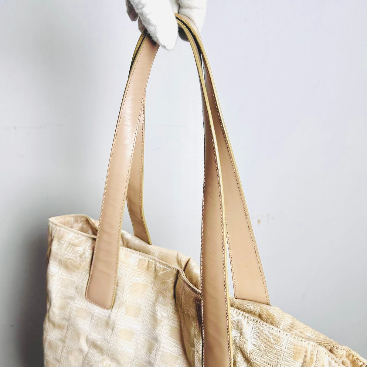 Chanel Beige GHW Travel Line Quilted Jacquard CC Monogram Logo Shopper Shoulder Tote Bag 10s