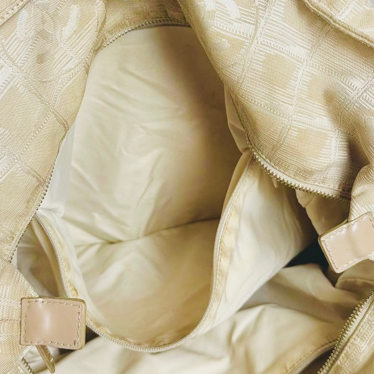 Chanel Beige GHW Travel Line Quilted Jacquard CC Monogram Logo Shopper Shoulder Tote Bag 10s