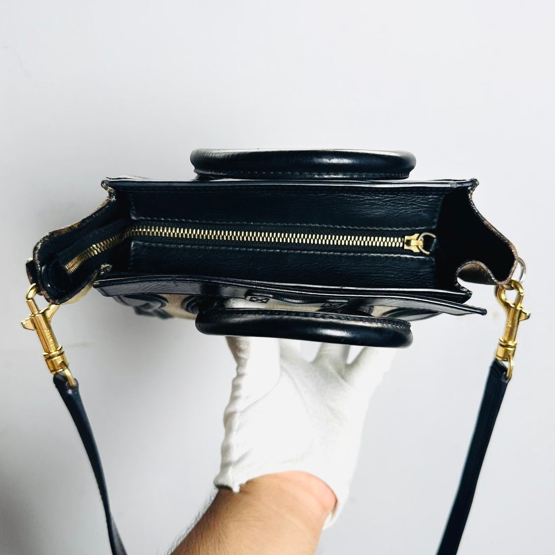 Celine Nano Luggage Beige / Black / Taupe GHW Monogram Logo Leather / Toile / Suede Tricolour Top Handle Shoulder Sling Bag