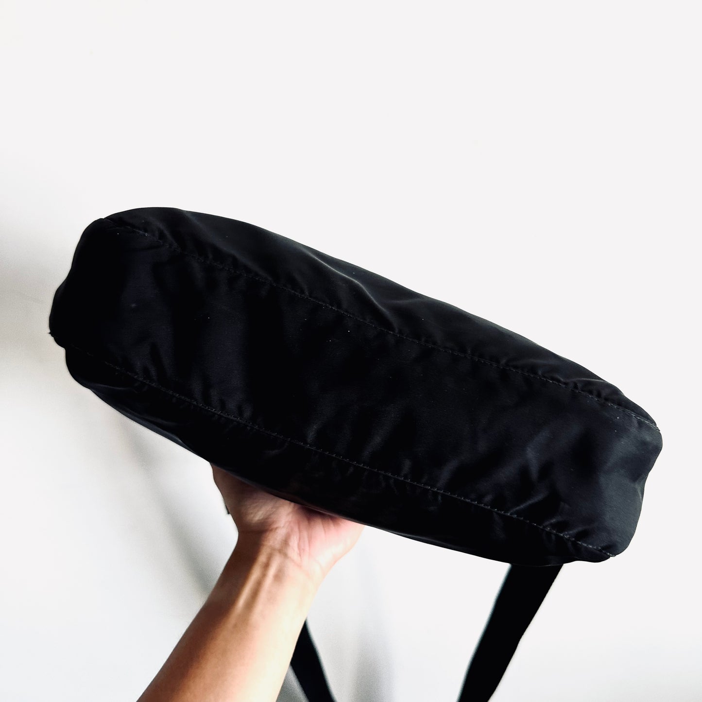 Prada Black Vela Sport Utility Monogram Logo Nylon & Leather Camera Shoulder Sling Bag