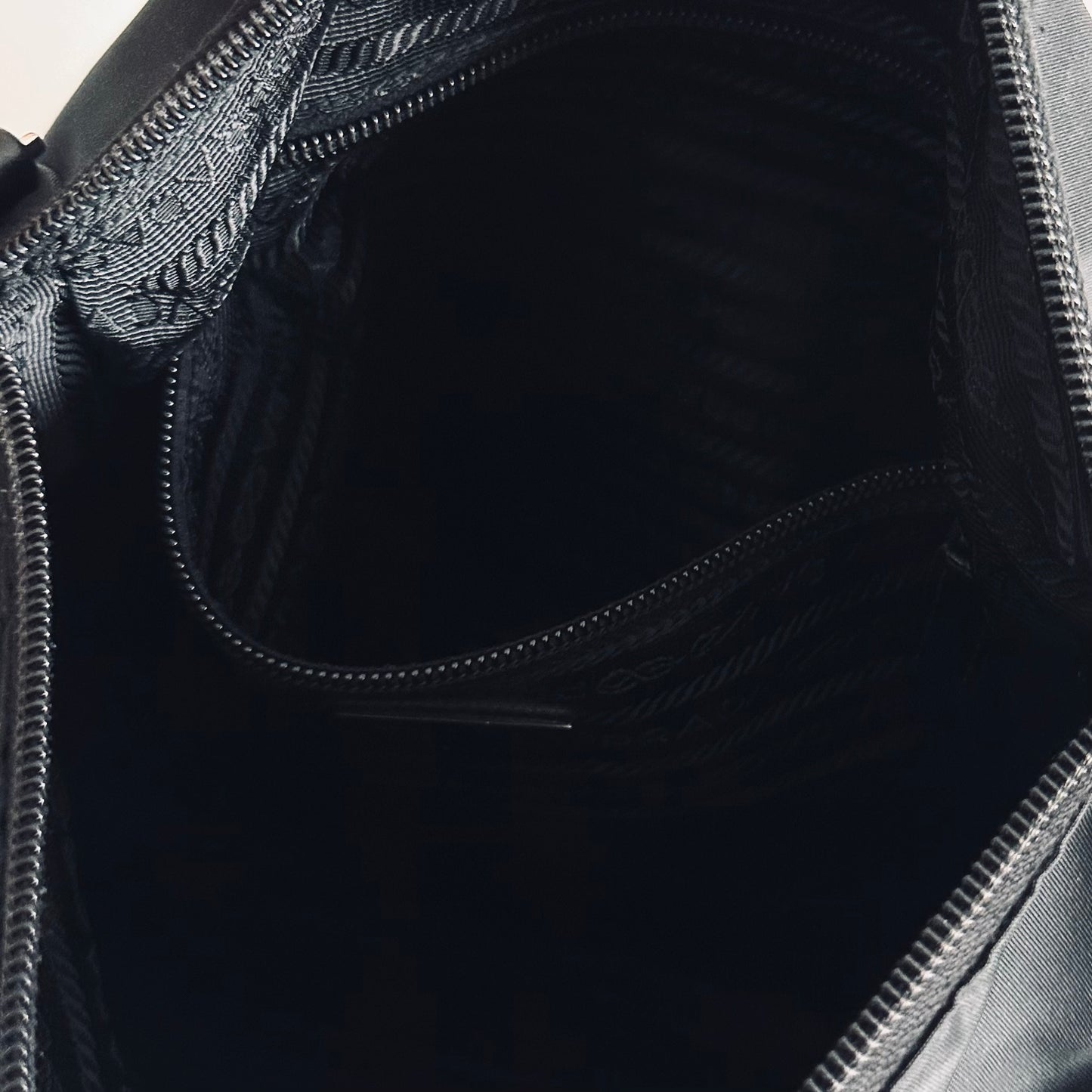 Prada Black Vela Sport Utility Monogram Logo Nylon & Leather Camera Shoulder Sling Bag