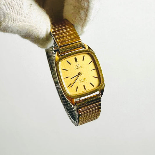 Omega De Ville Gold Square Dial Stainless Steel 22MM Quartz Vintage Watch