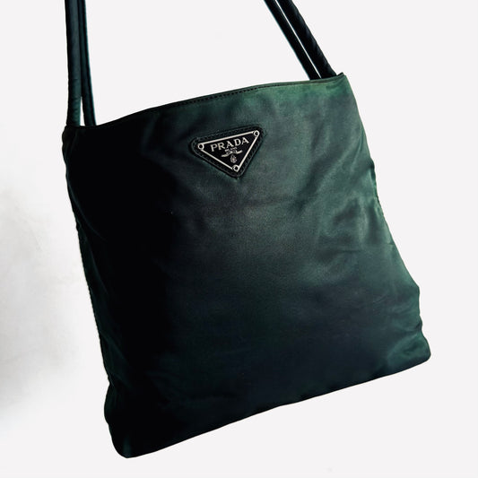 Prada Jade Malachite Tessuto City Classic Logo Structured Shoulder Shopper Tote Bag