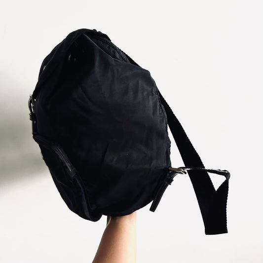 Prada Black Monogram Logo Tessuto Classic Nylon & Leather Backpack Bag
