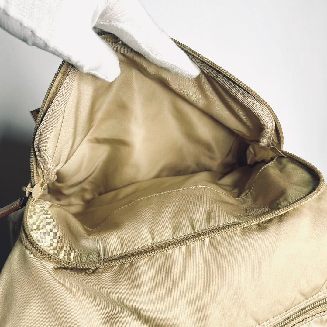 Prada Taupe Beige Tessuto Nylon Monogram Logo Classic Flap Shoulder Sling Bag