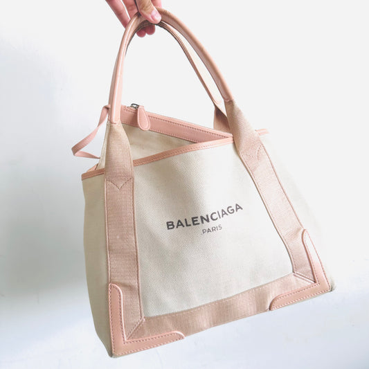 Balenciaga Cabas Blush Pink / White Logo Small S Structured Shoulder Tote Bag With Pouch Special Limited Edition Aoyama