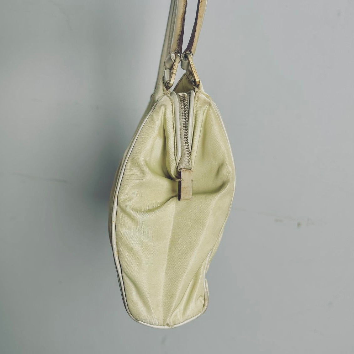 Prada Off White Cream Tessuto Chic Monogram Logo Nylon Shopper Shoulder Tote Bag