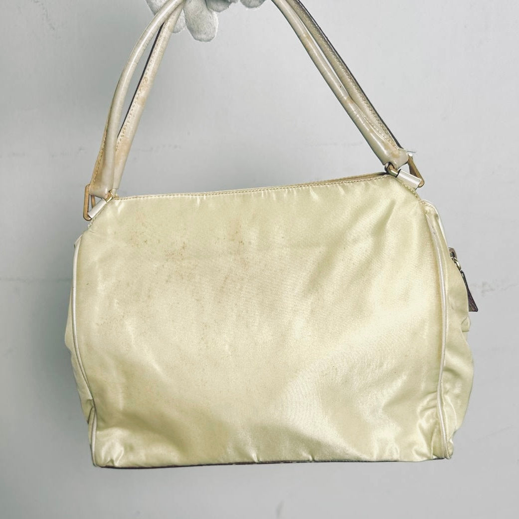 Prada Off White Cream Tessuto Chic Monogram Logo Nylon Shopper Shoulder Tote Bag