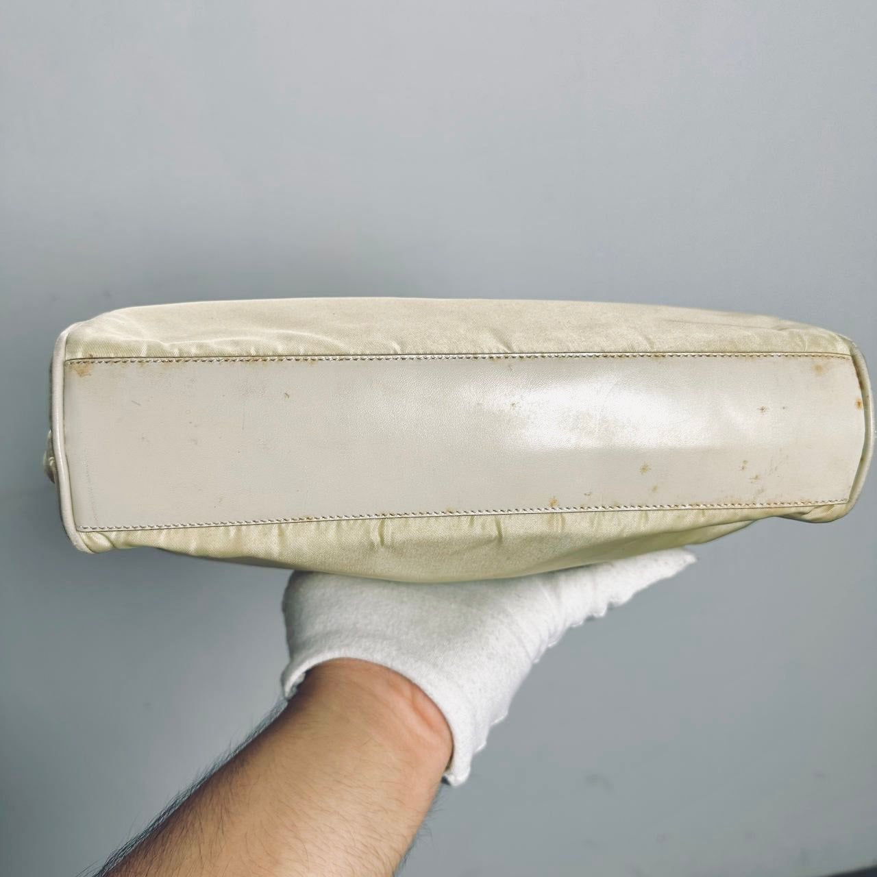 Prada Off White Cream Tessuto Chic Monogram Logo Nylon Shopper Shoulder Tote Bag