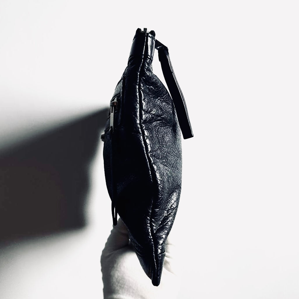 Balenciaga Black Giant Stud City Everyday Medium Classic Clip M Leather Zip Clutch Folio Pouch Case