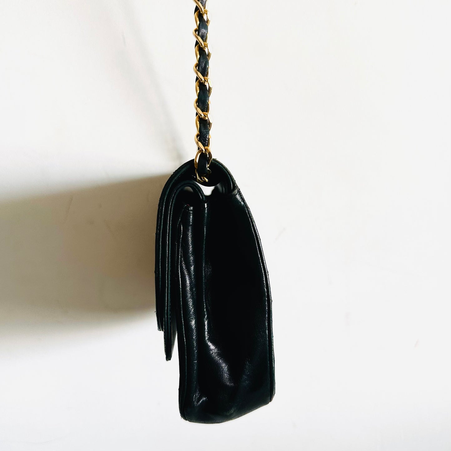 Chanel CC Black GHW Logo Medium Classic Double Flap DF Quilted Lambskin Turnlock Vintage Shoulder Sling Bag