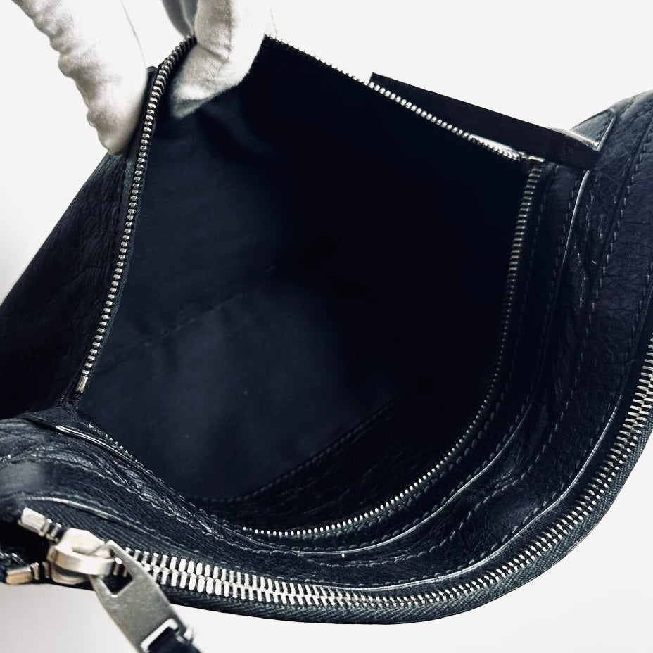 Balenciaga Black Giant Stud City Everyday Medium Classic Clip M Leather Zip Clutch Folio Pouch Case