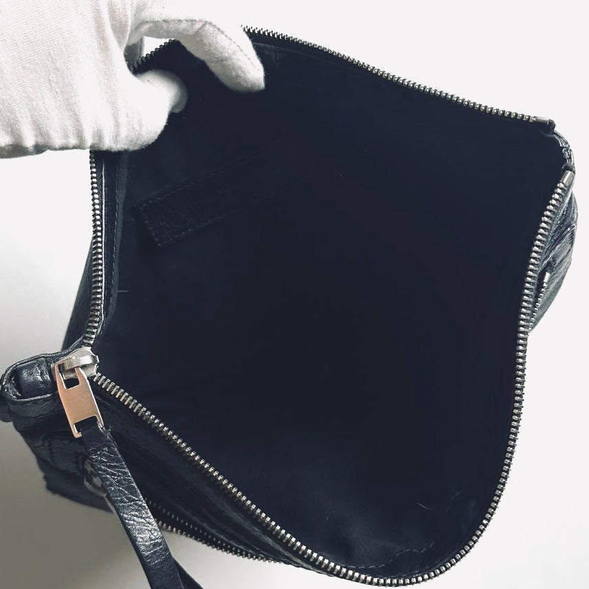 Balenciaga Black Giant Stud City Everyday Medium Classic Clip M Leather Zip Clutch Folio Pouch Case