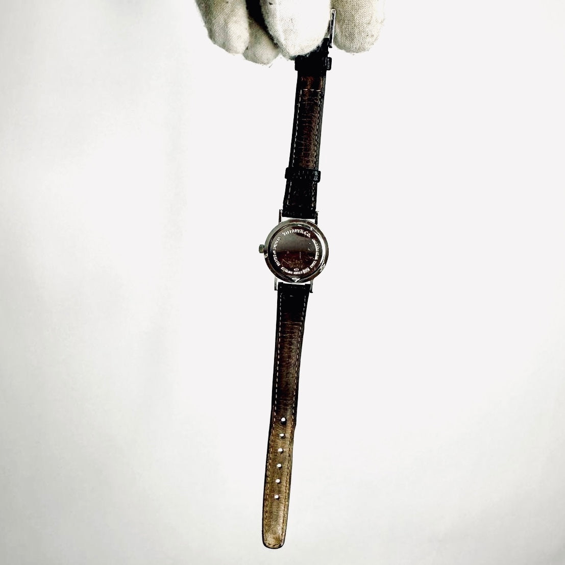 Tiffany & Co T&C Atlas Sterling Silver Black Embossed Leather Strap 24MM Quartz Watch