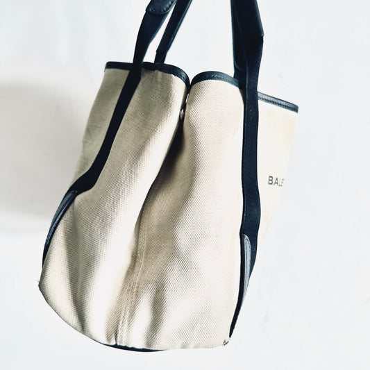 Balenciaga Cabas White / Navy Blue Logo Small S Structured Shoulder Tote Bag