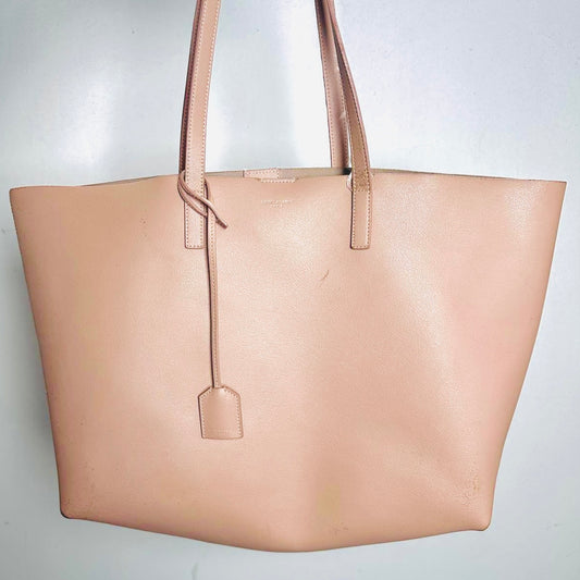 YSL Yves Saint Laurent Dusty Pink GHW Monogram Logo Sac East West Shopping Shopper Shoulder Tote Bag With Pouch