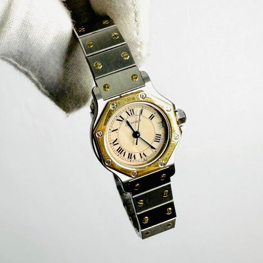 Cartier Santos Gold & Stainless Steel Octagon Monogram Logo 24MM Vintage Quartz Watch
