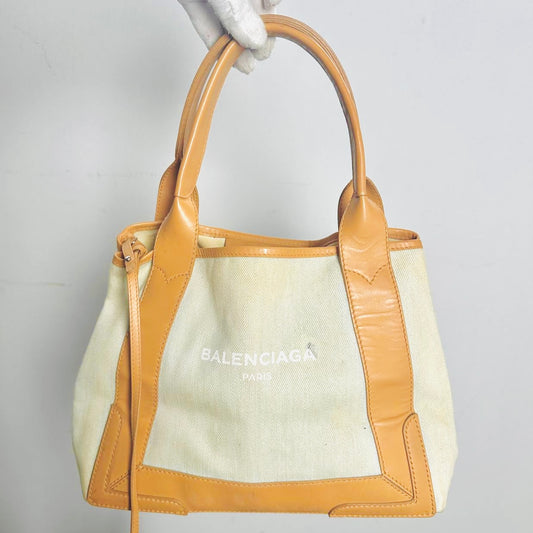 Balenciaga Cabas S Monogram Logo Caramel Beige / Blue Small Shopper Shoulder Tote Bag With Pouch