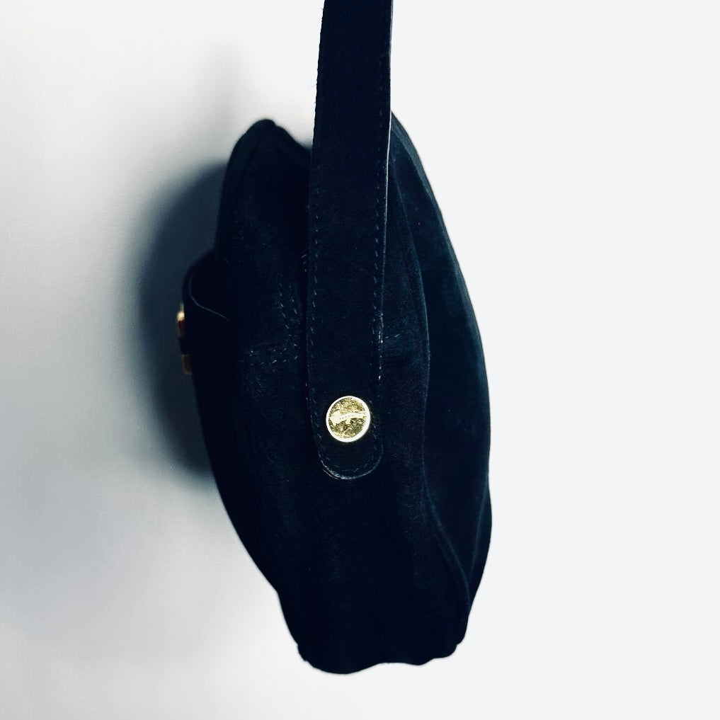 Salvatore Ferragamo Gancini Navy Blue GHW Suede Camera Shoulder Sling Bag
