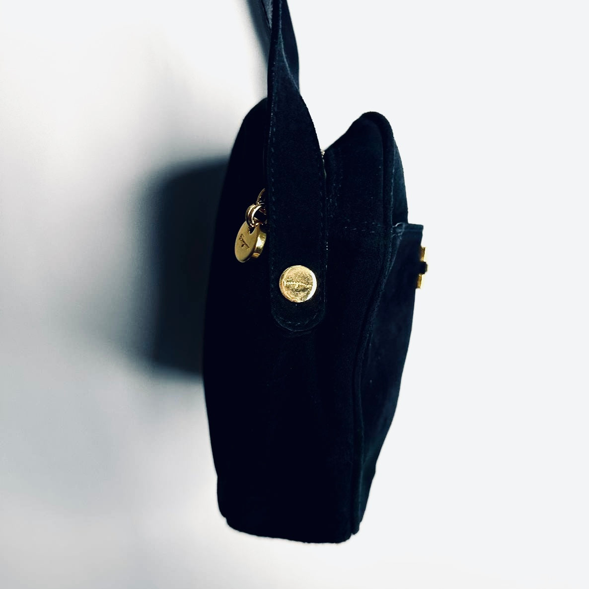 Salvatore Ferragamo Gancini Navy Blue GHW Suede Camera Shoulder Sling Bag