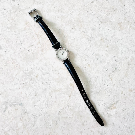 Tiffany & Co T&C Atlas Round White Dial Black Leather Strap 20MM Quartz Watch