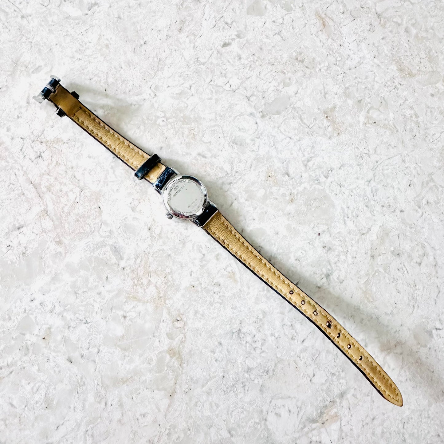 Tiffany & Co T&C Atlas Round White Dial Black Leather Strap 20MM Quartz Watch