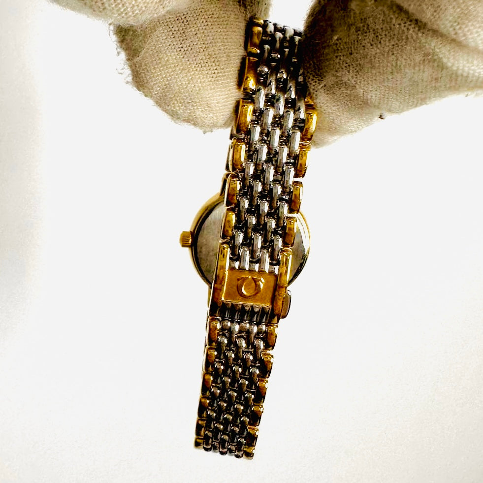 Omega De Ville Round Gold Dial Two Tone Stainless Steel Vintage Quartz 22MM Watch