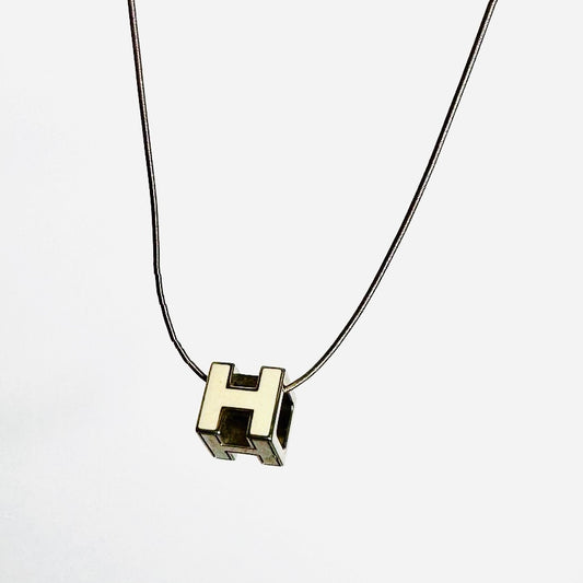 Hermes White Cube H Cage D’Hermes Monogram Logo Pendant Necklace