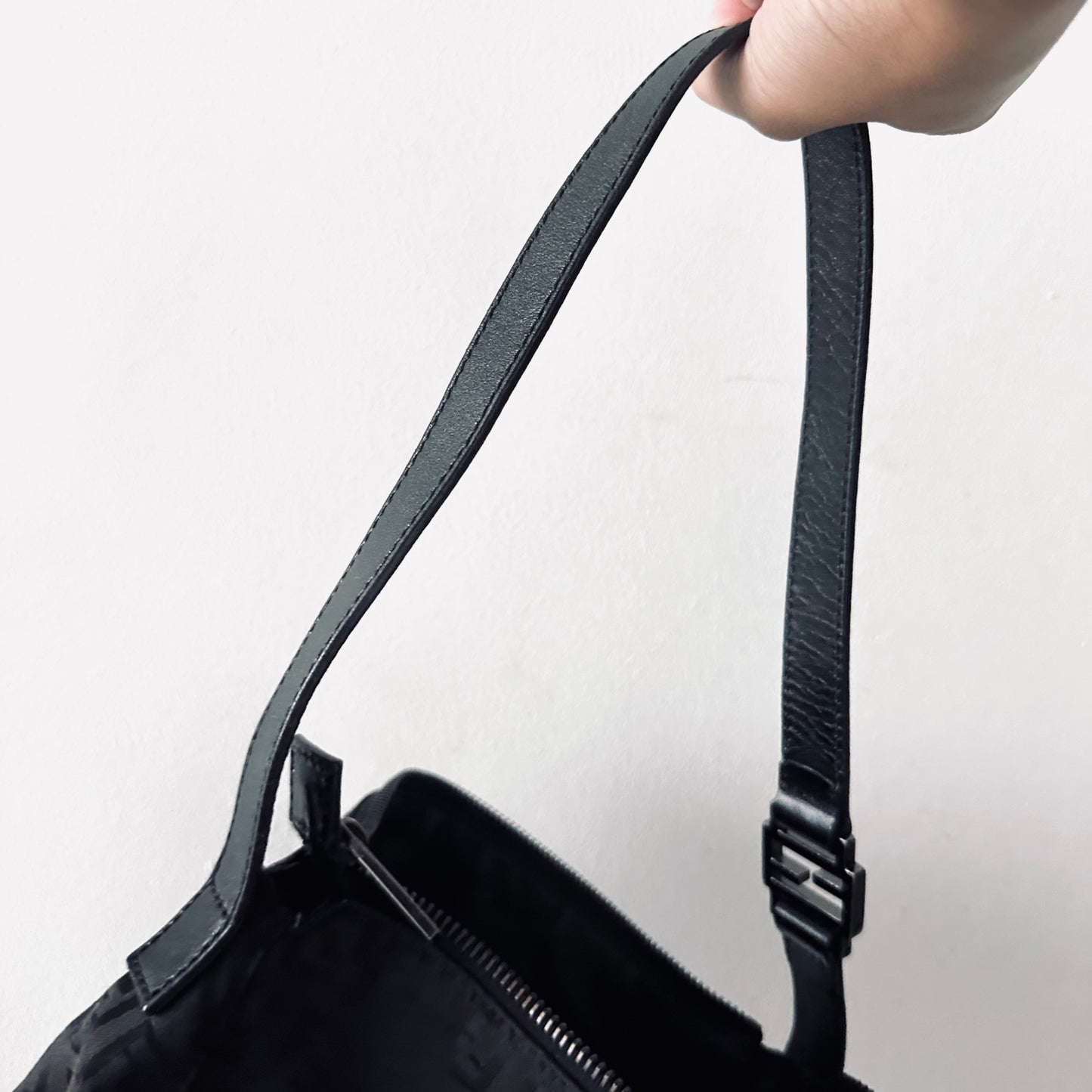 Fendi Black FF Zucca Zucchino Monogram Logo Pochette Baguette Hobo Shoulder Bag