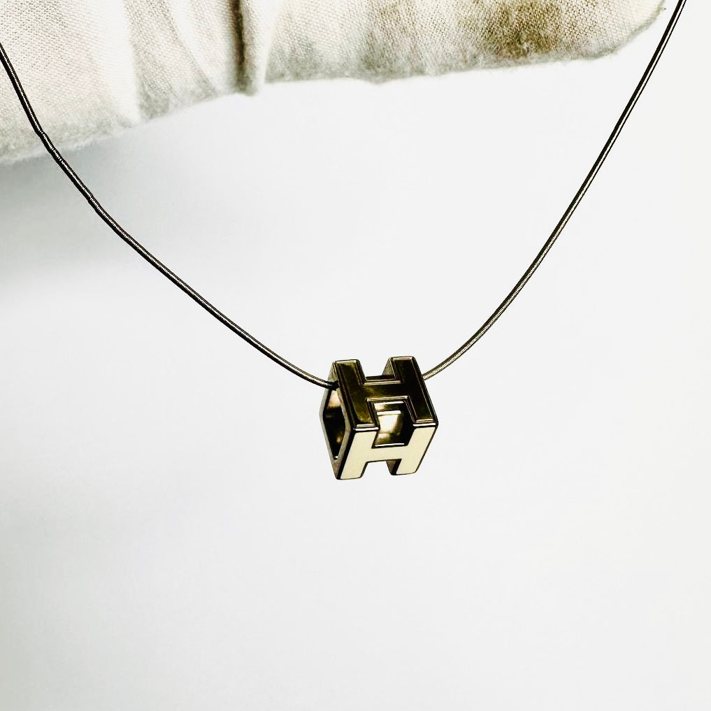 Hermes White Cube H Cage D’Hermes Monogram Logo Pendant Necklace