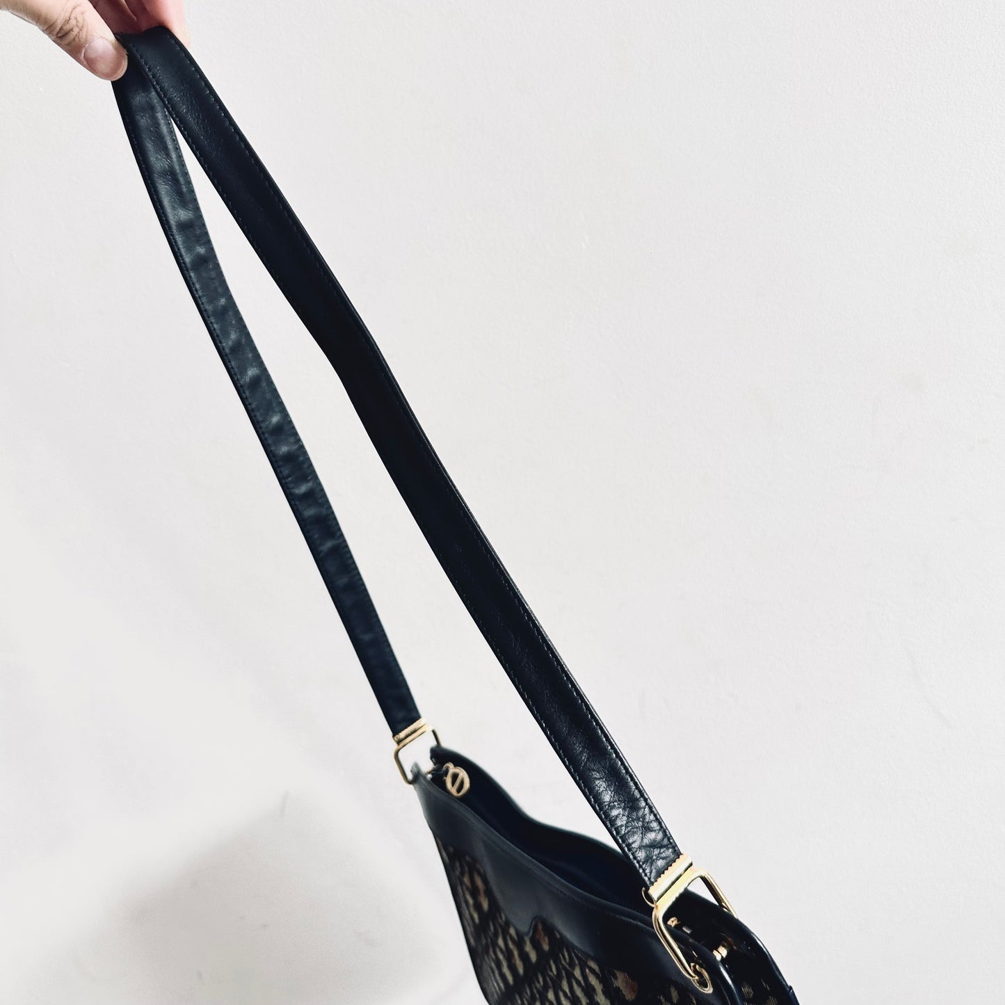 Christian Dior Navy Blue GHW CD Oblique Monogram Logo Zip Shoulder Sling Bag