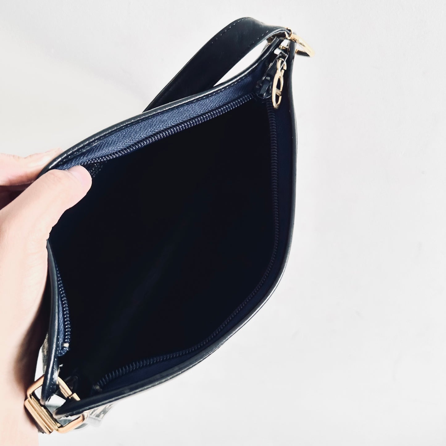 Christian Dior Navy Blue GHW CD Oblique Monogram Logo Zip Shoulder Sling Bag