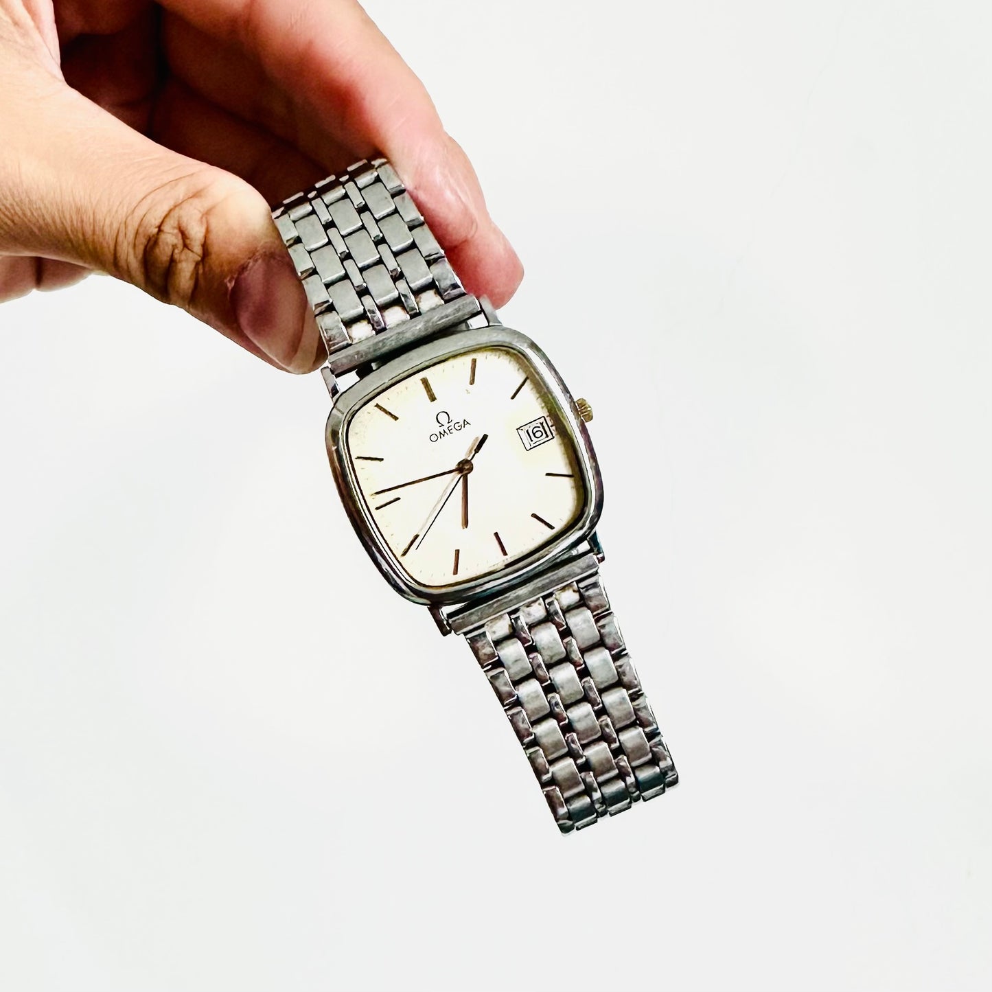 Omega De Ville White Square Dial Stainless Steel Vintage 32MM Quartz Watch