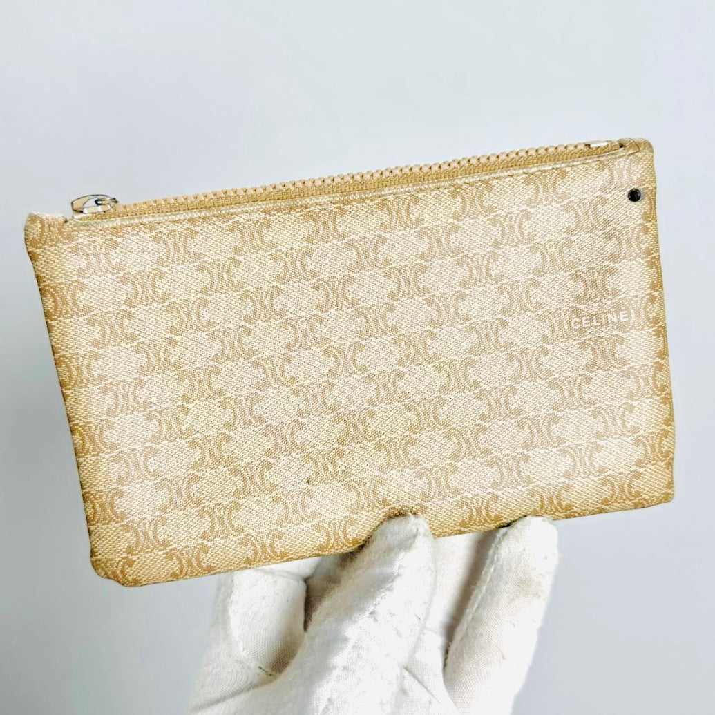 Celine Beige GHW Triomphe Macadam Monogram Logo Vintage Bucket Drawstring Shoulder Sling Bag With Pouch