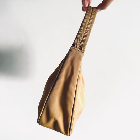 Prada Tessuto Mustard Yellow Nylon Classic Logo Hobo Baguette Shoulder Bag