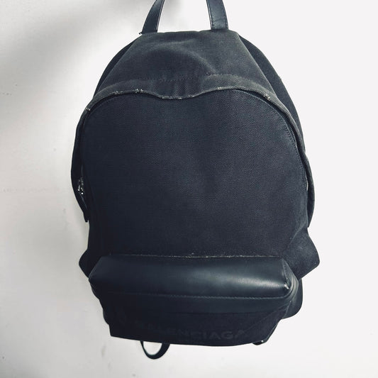 Balenciaga Black Monogram Logo Canvas Explorer Backpack Bag