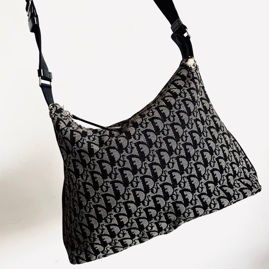 Christian Dior CD Black Oblique Monogram Logo Saddle Hobo Baguette Shoulder Sling Bag