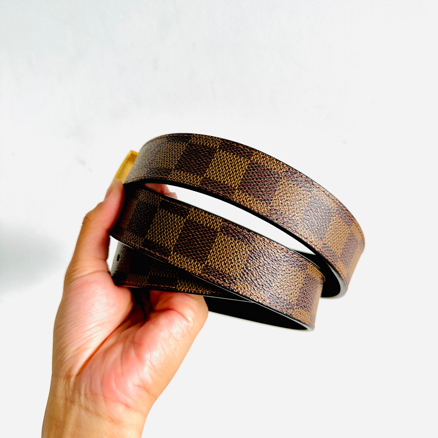 Louis Vuitton LV Damier Ebene DE Monogram Logo GHW Classic Iconic 32MM Belt