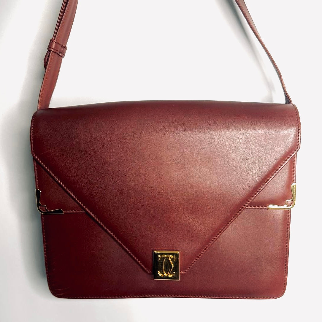Cartier Must / Mast de Cartier Maroon Burgundy GHW Smooth Leather Flap Shoulder Sling Bag