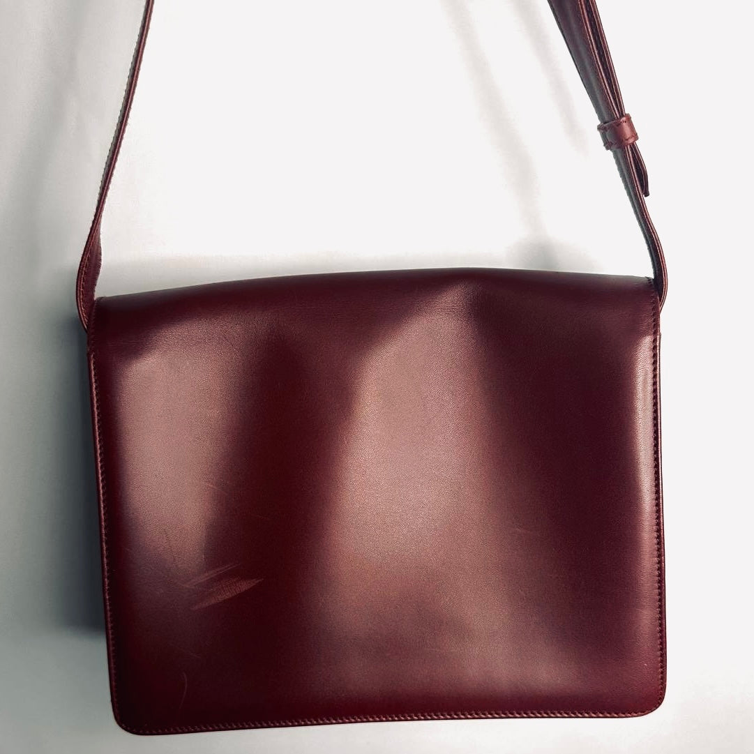 Cartier Must / Mast de Cartier Maroon Burgundy GHW Smooth Leather Flap Shoulder Sling Bag