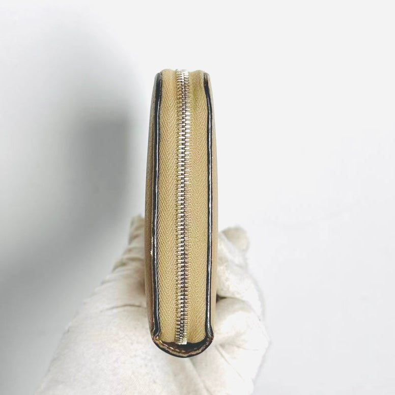 Celine Taupe Logo Drummed Calfskin Leather Large Zippy Zip Around Long Wallet