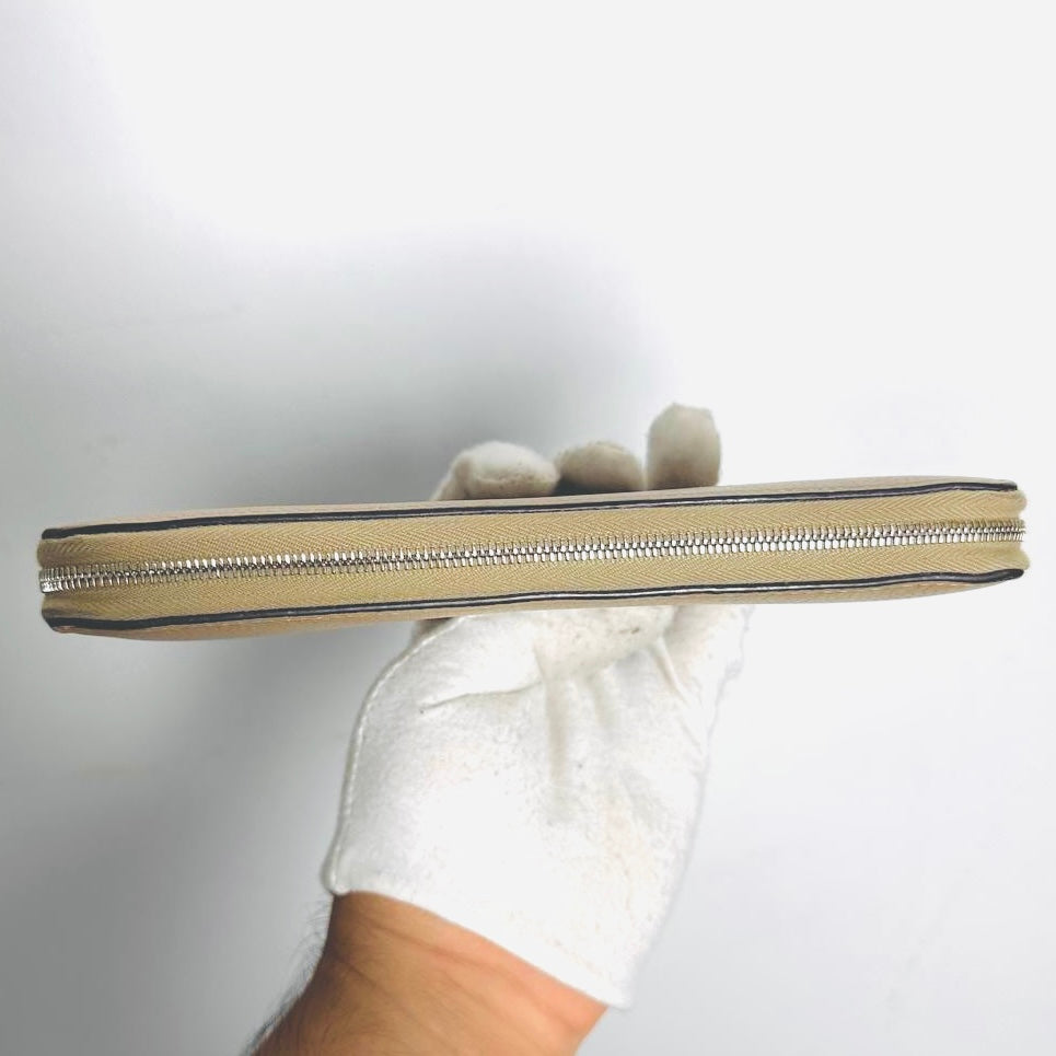 Celine Taupe Logo Drummed Calfskin Leather Large Zippy Zip Around Long Wallet