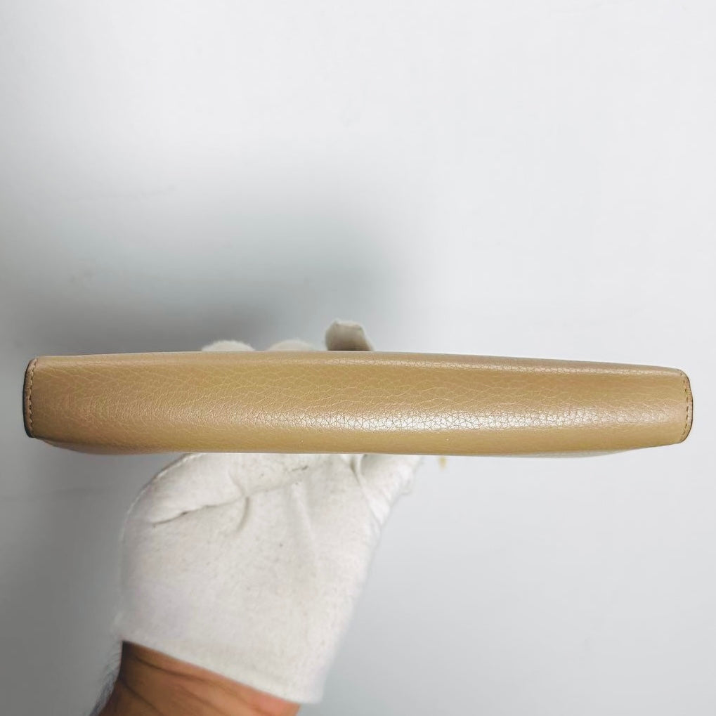 Celine Taupe Logo Drummed Calfskin Leather Large Zippy Zip Around Long Wallet