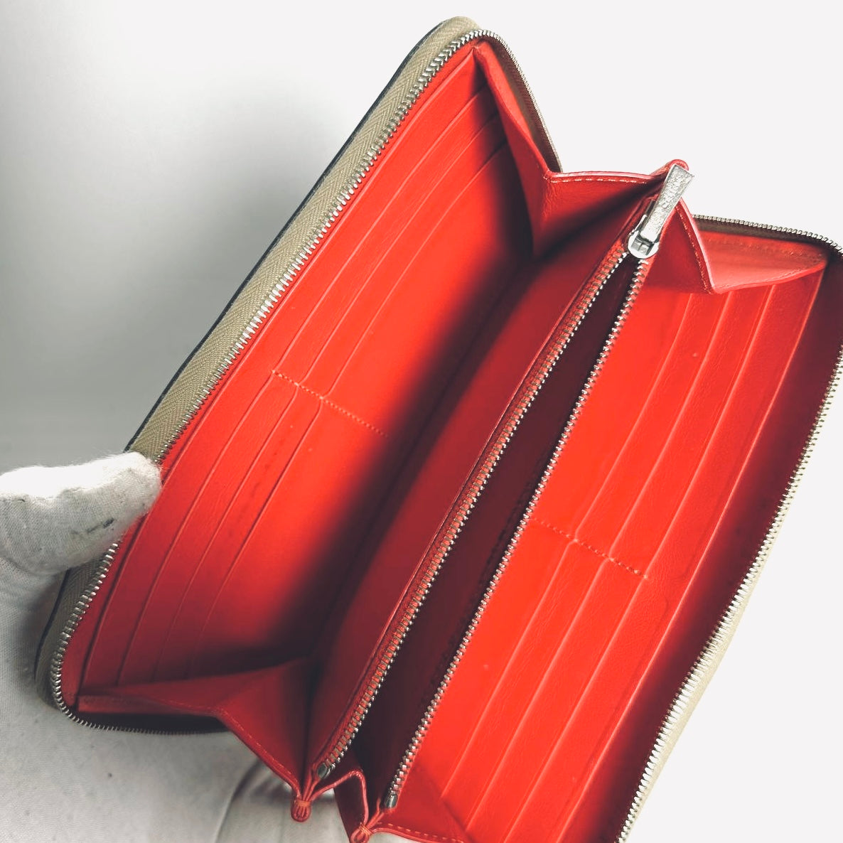 Celine Taupe Logo Drummed Calfskin Leather Large Zippy Zip Around Long Wallet