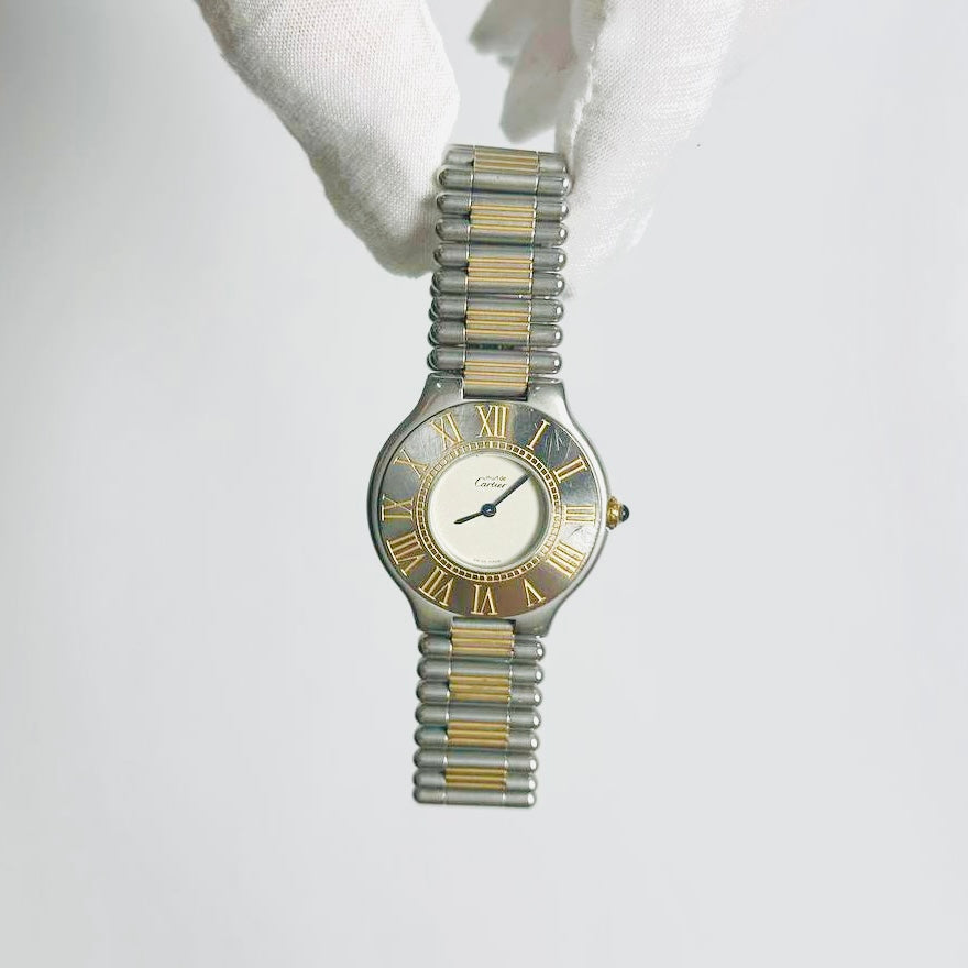 Cartier Must De 21 Cartier Gold & Stainless Steel Round Dial Monogram Logo 31MM Quartz Watch
